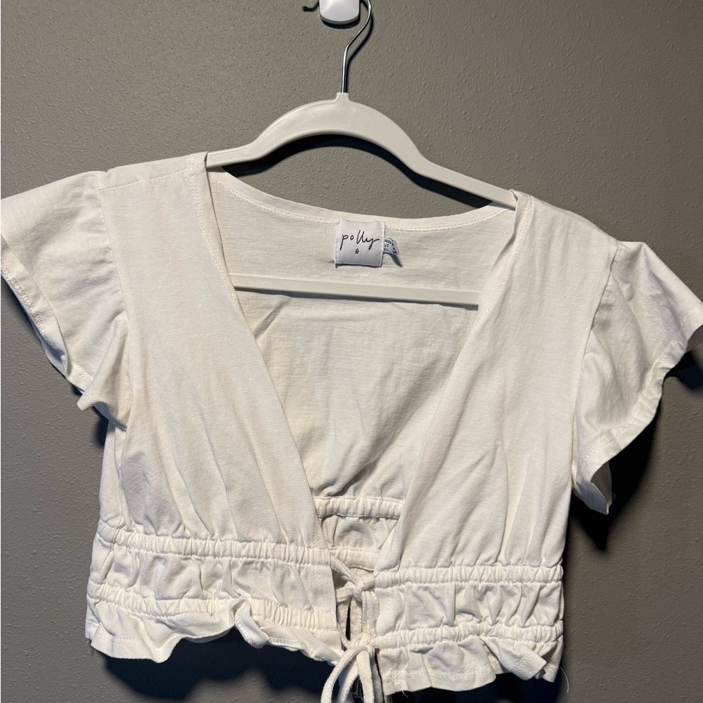 White Ruffle Sleeve Crop Top